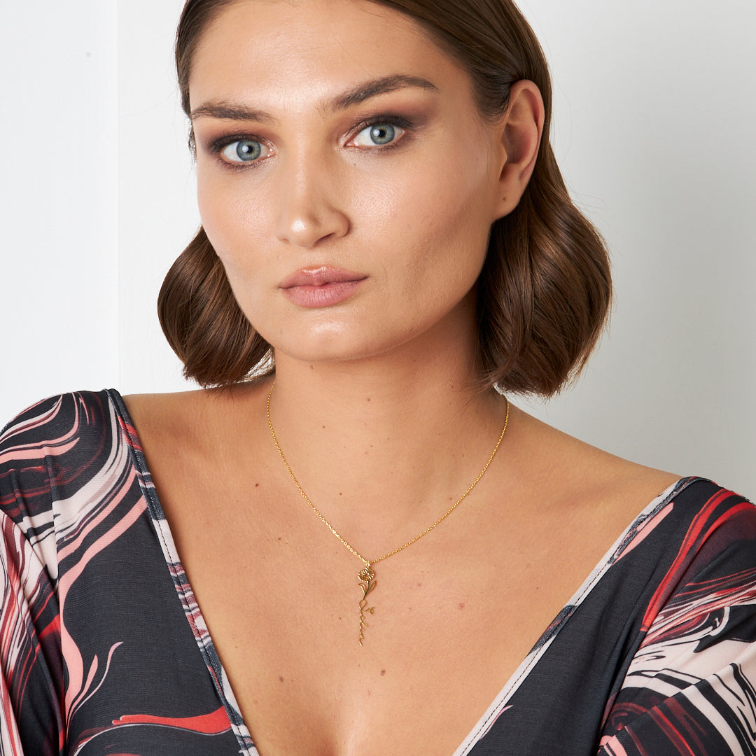 Daisy Name Necklace with Birth Flower - 925 Silver