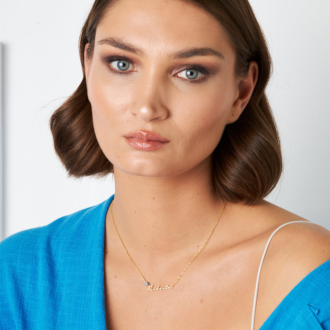 Evil Eye Simple Written Name Necklace - 925 SILVER