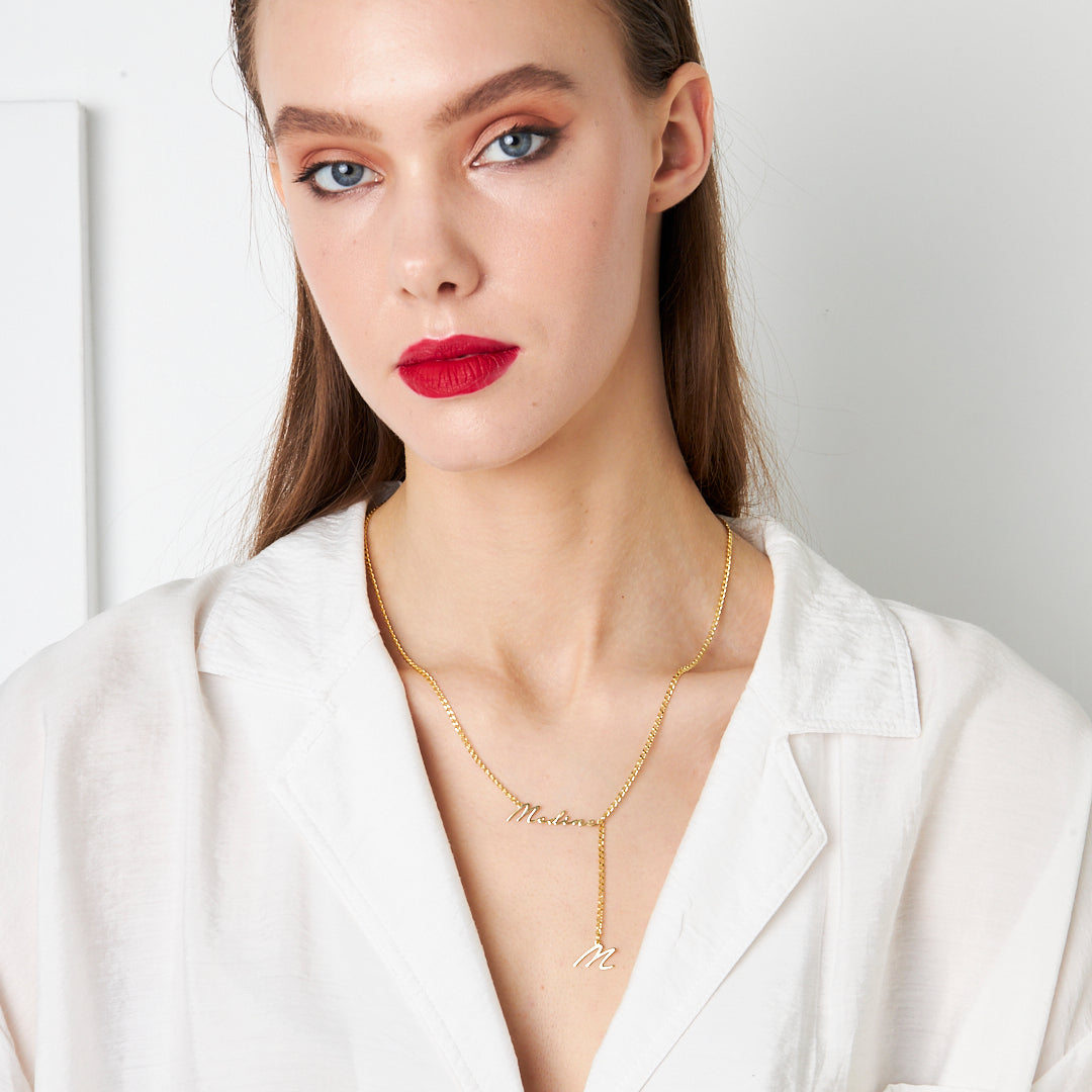 Y-Shaped Signature Letter Necklace - 925 Silver