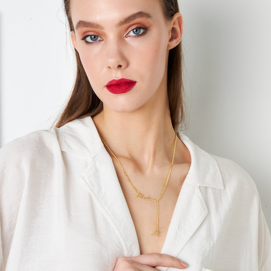 Y-Shaped Signature Letter Necklace - 925 Silver