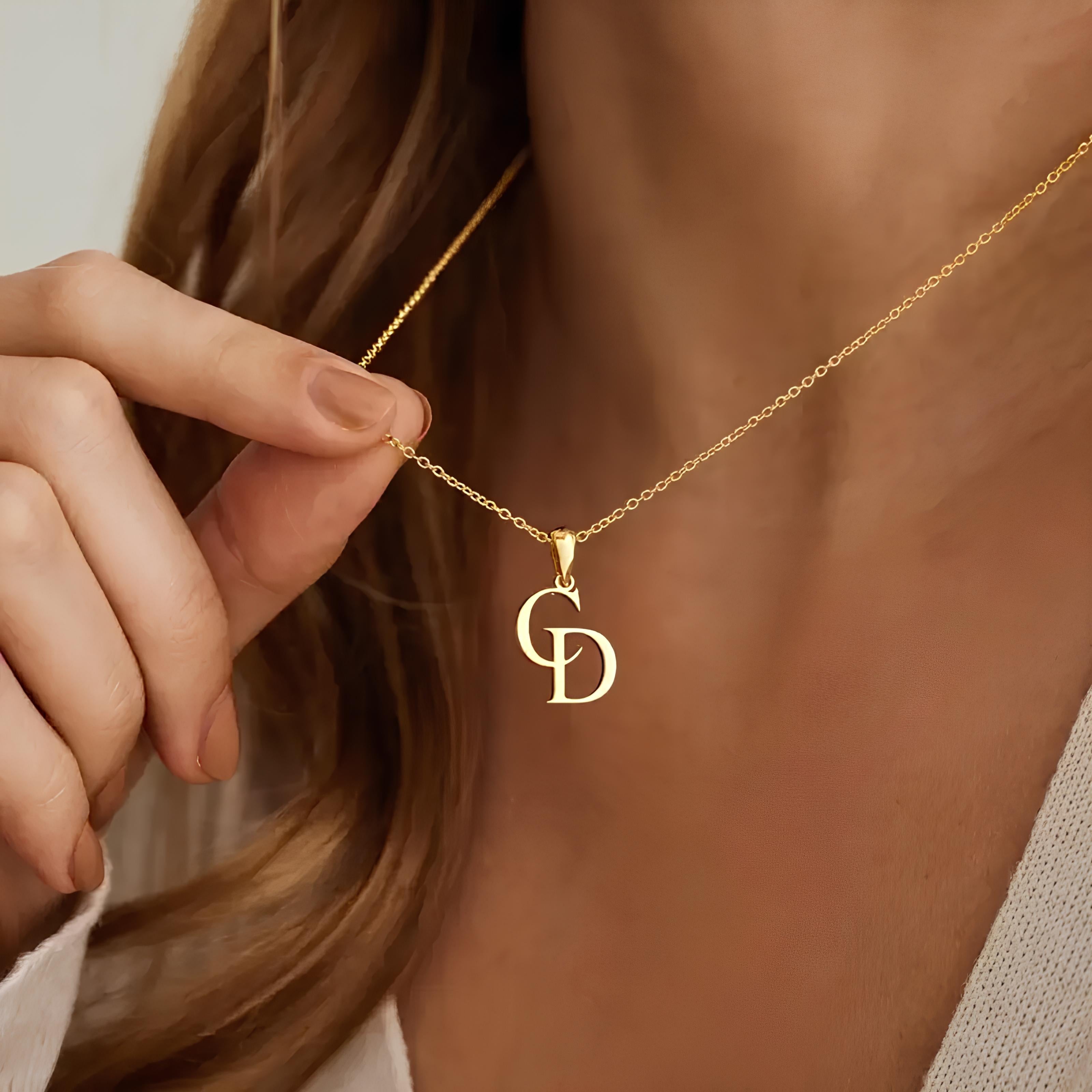 Stacked Letter Charm Necklace - 925 Silver