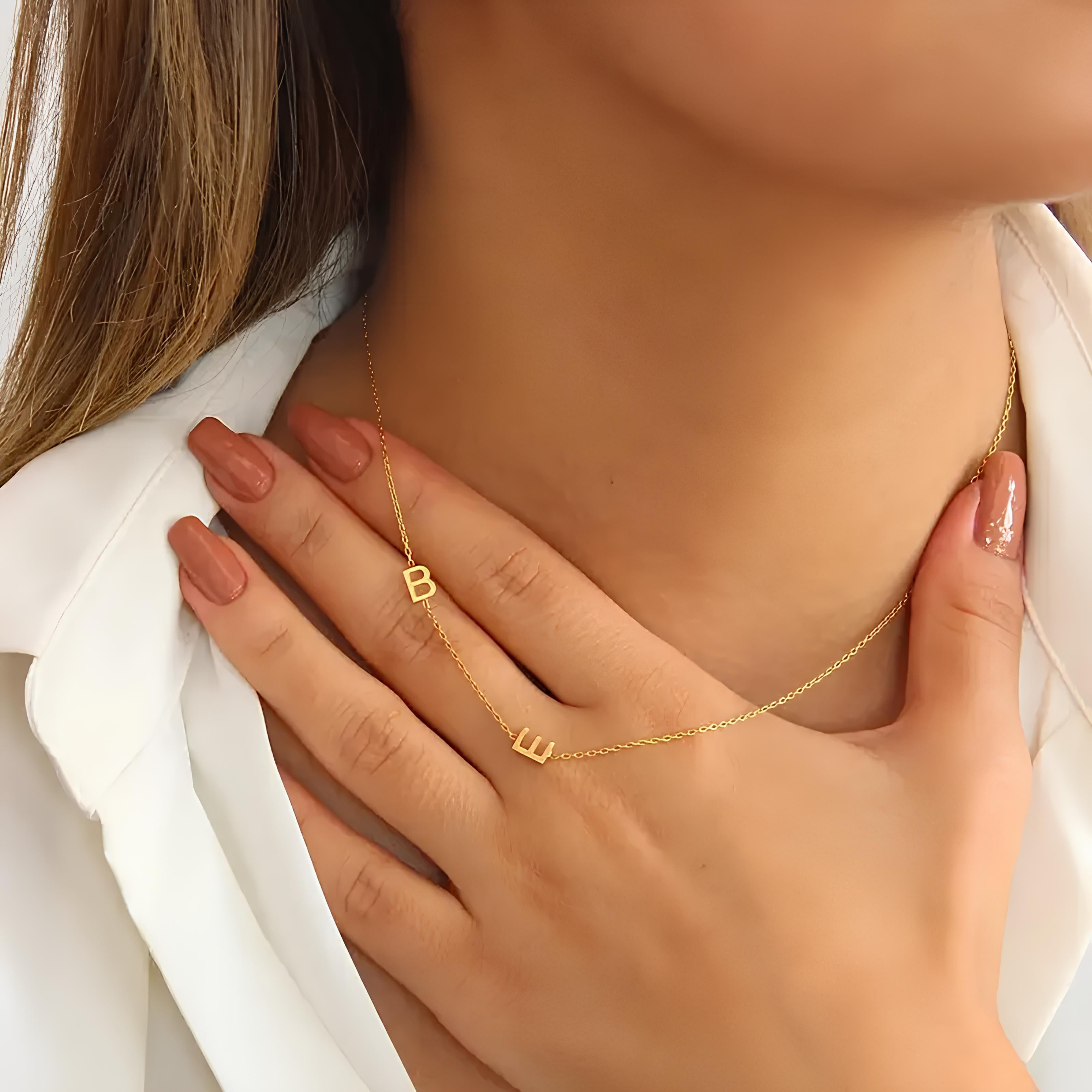 Necklace with Horizontal Letter Detail - 925 SILVER