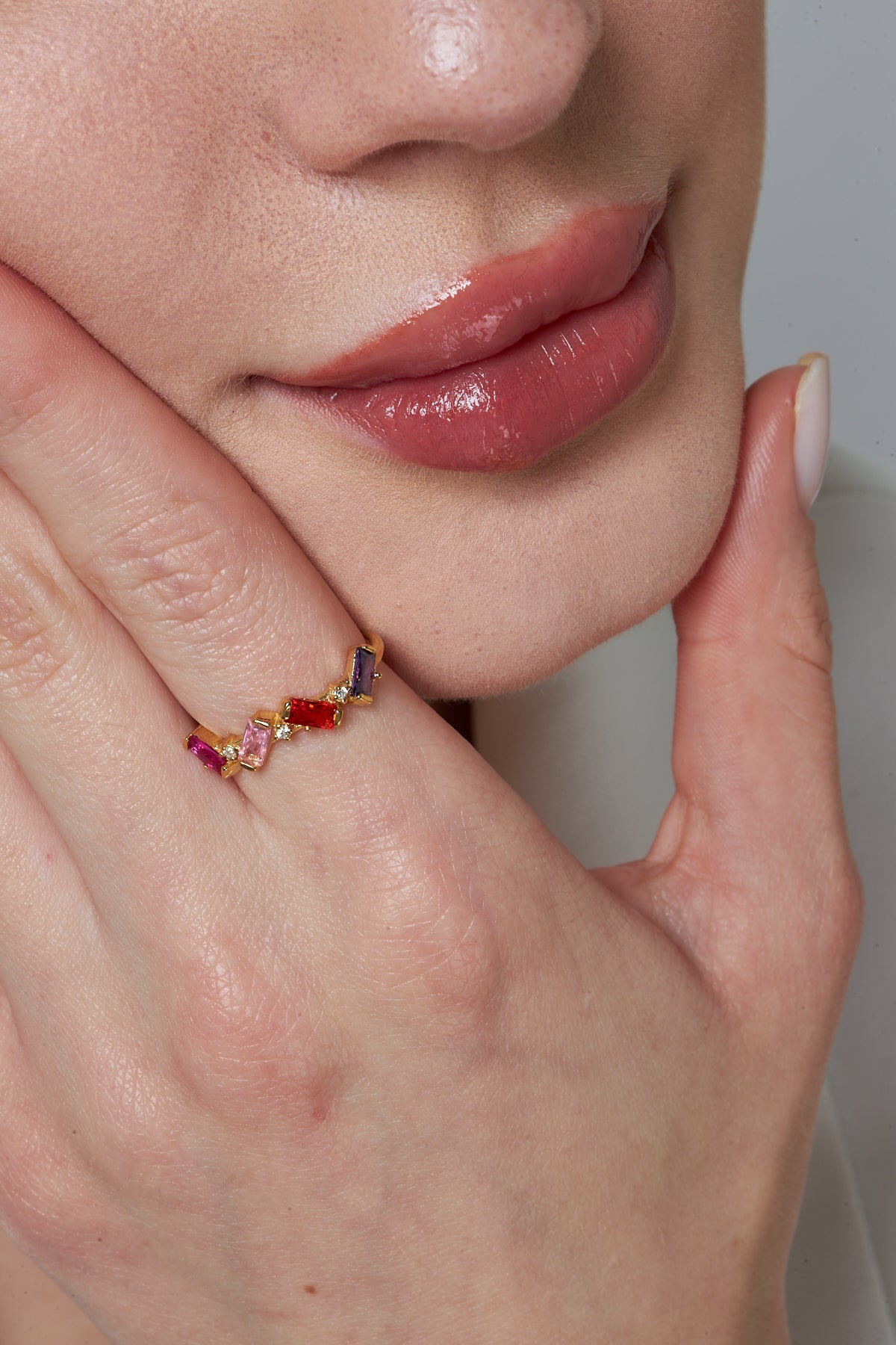 Multi-Colored Stone Baguette Ring - 925 SILVER