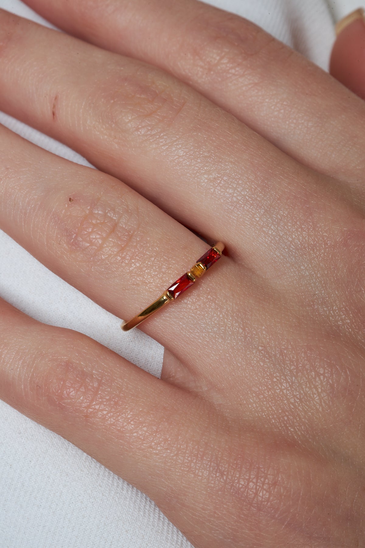 Red Stone Baguette Ring - 925 SILVER