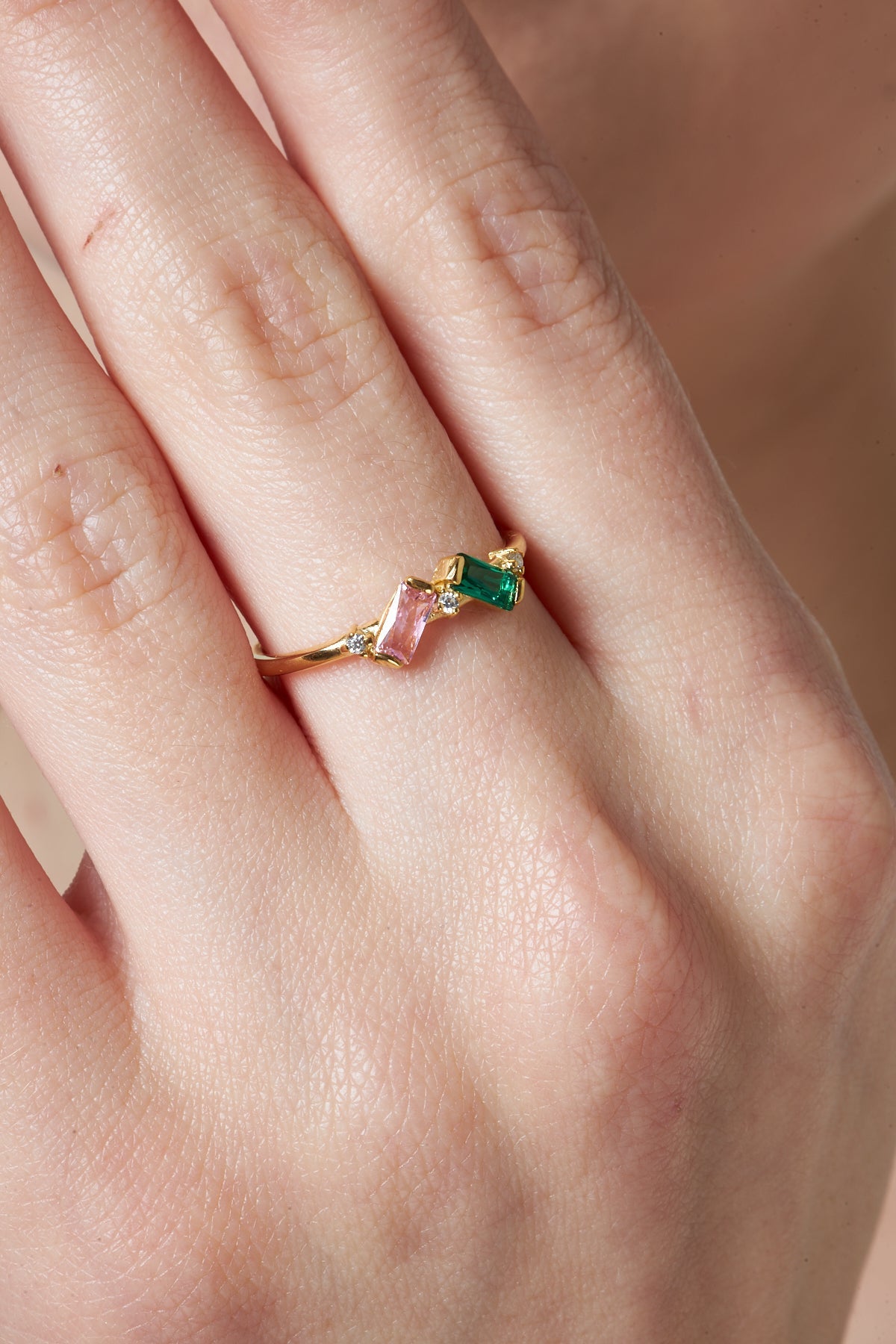 Baguette Ring with Colored Stones - 925 Silver