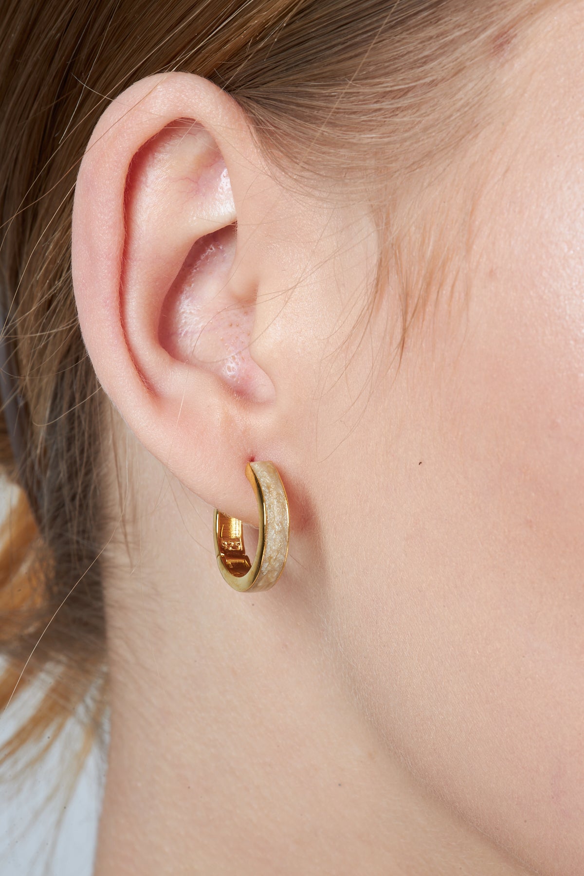 Circle White Hoop Earrings - 925 SILVER