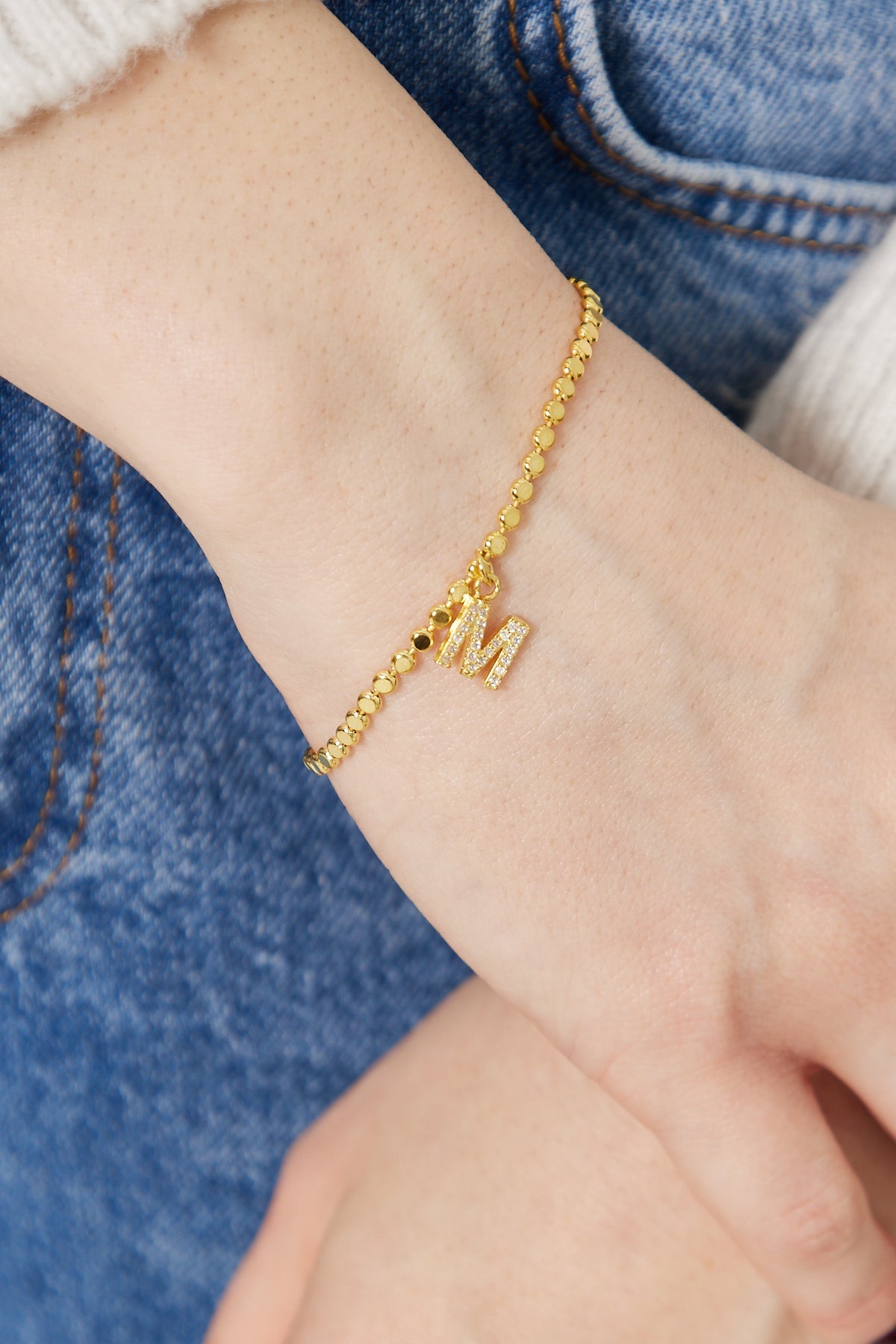 Lettered Ball Chain Double Bracelet - 925 SILVER