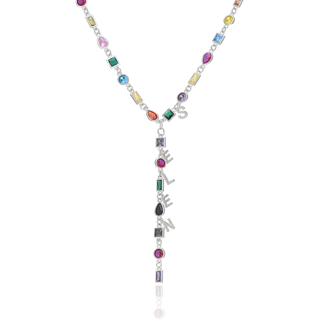 Rainbow Y Necklace with Stone Name - 925 Silver