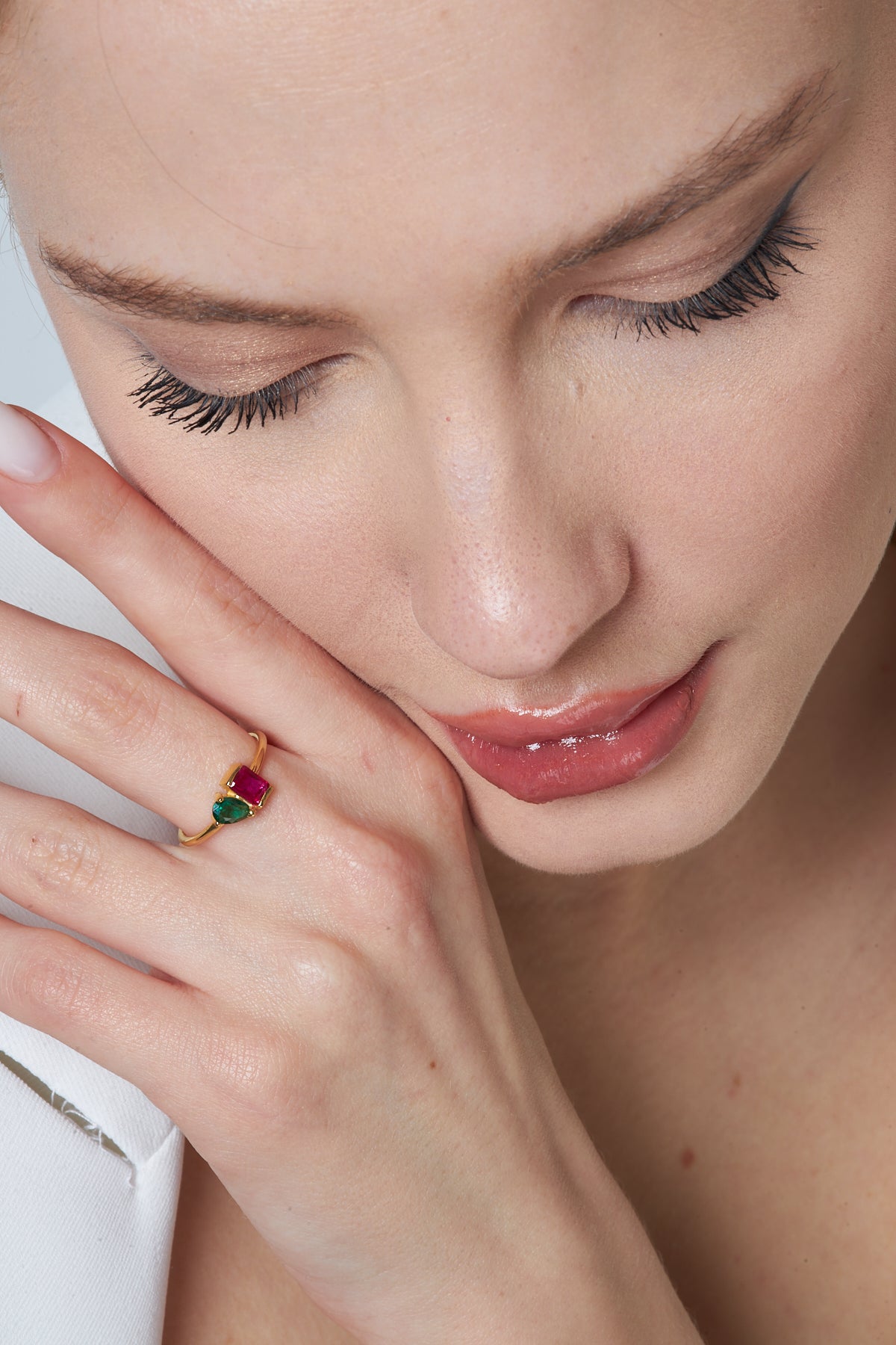 Baguette and Drop Ring with Colored Stones - 925 Silver