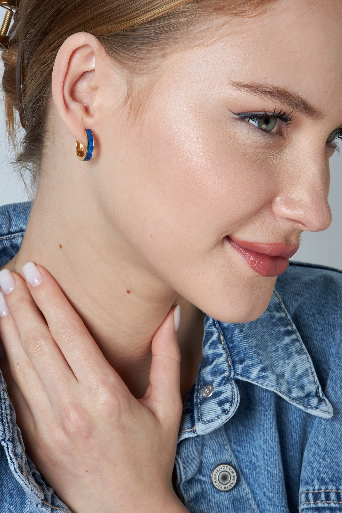 Circled Navy Blue Hoop Earrings - 925 SILVER