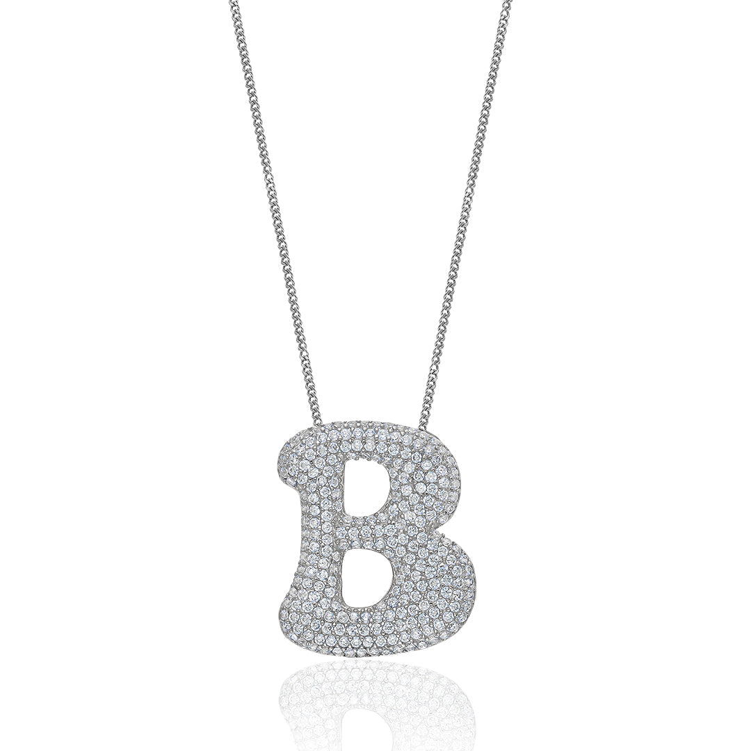 Large Balloon Letter Necklace with Stones - 925 Silver