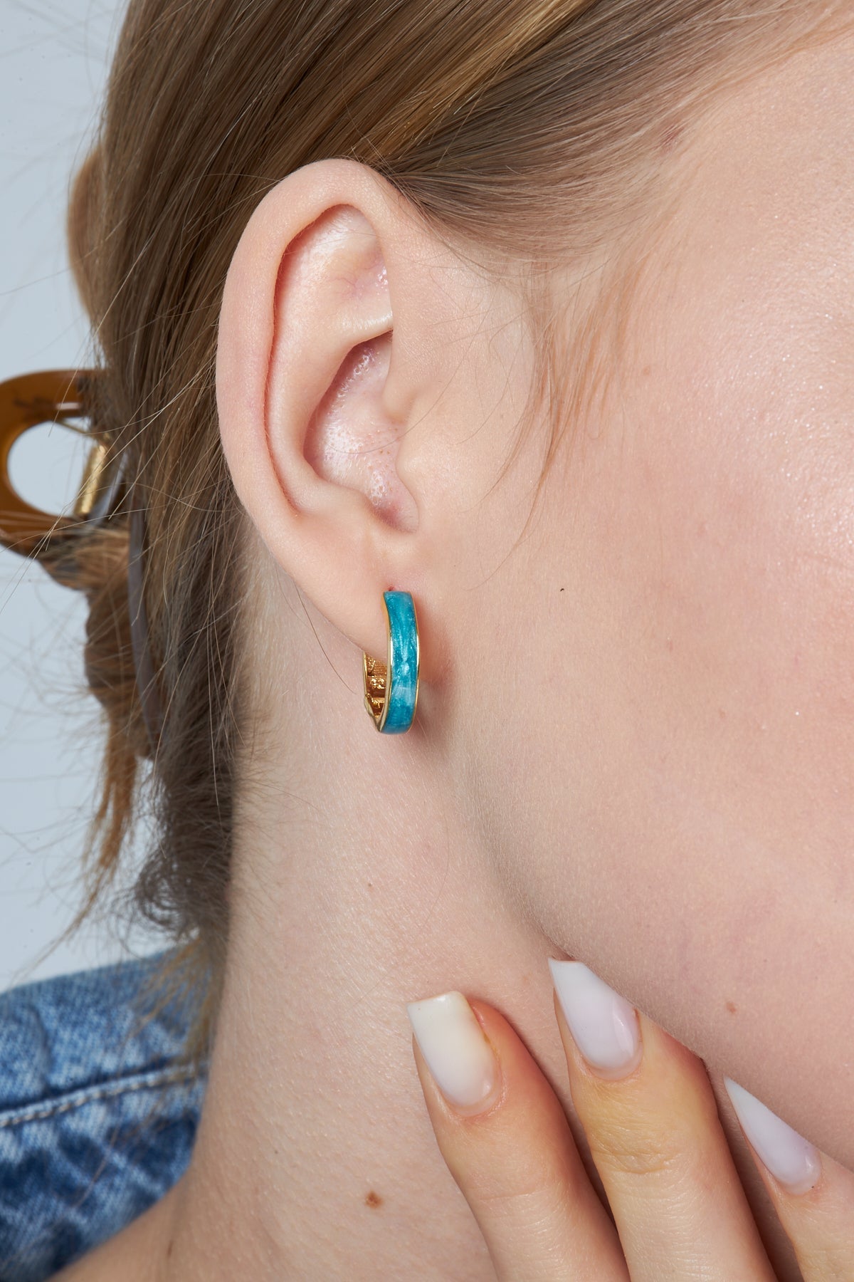 Circle Blue Hoop Earrings - 925 SILVER