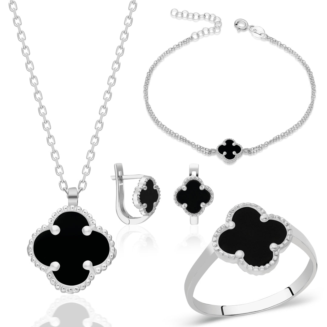 Black Stone Clover Set - 925 SILVER