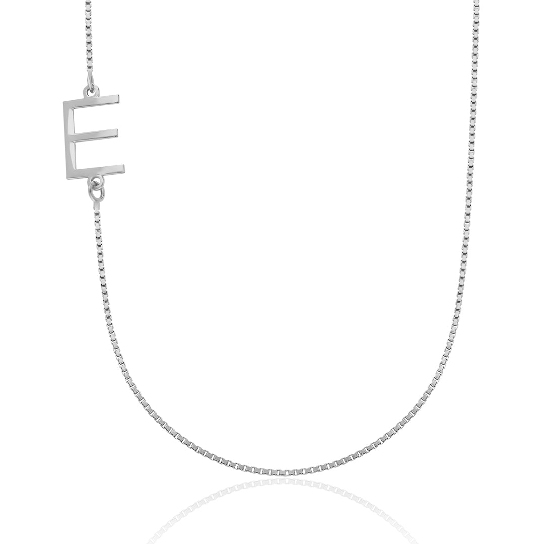 Cube Chain Plain Letter Collar Necklace - 925 SILVER