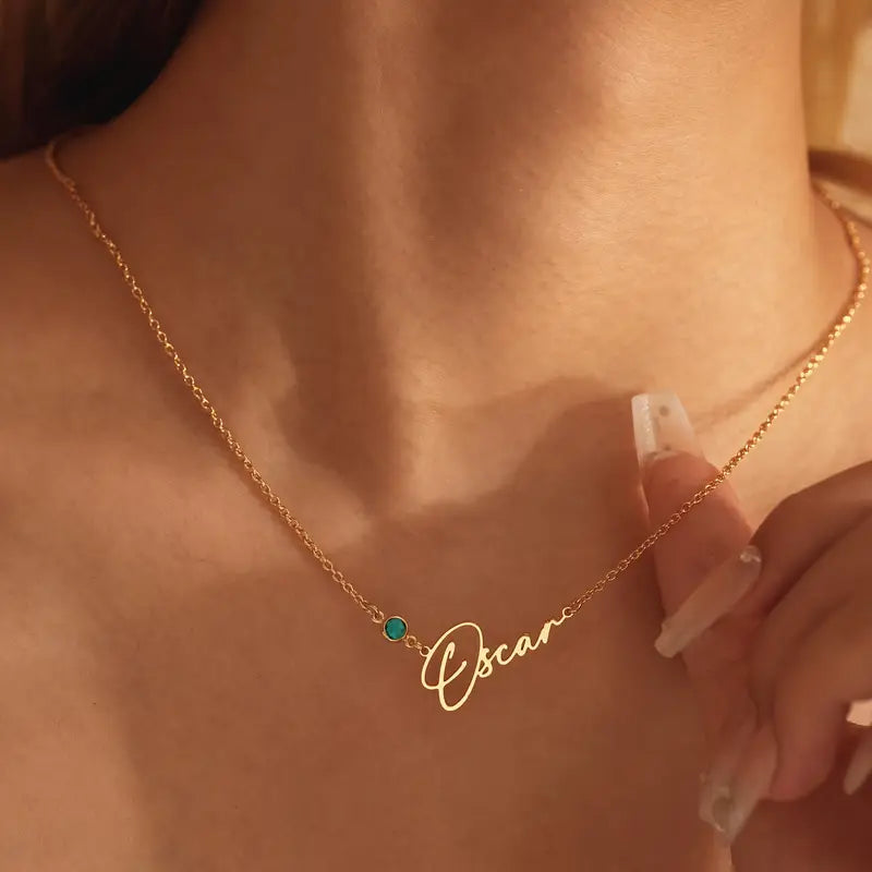 Cursive Name Necklace with Birthstone