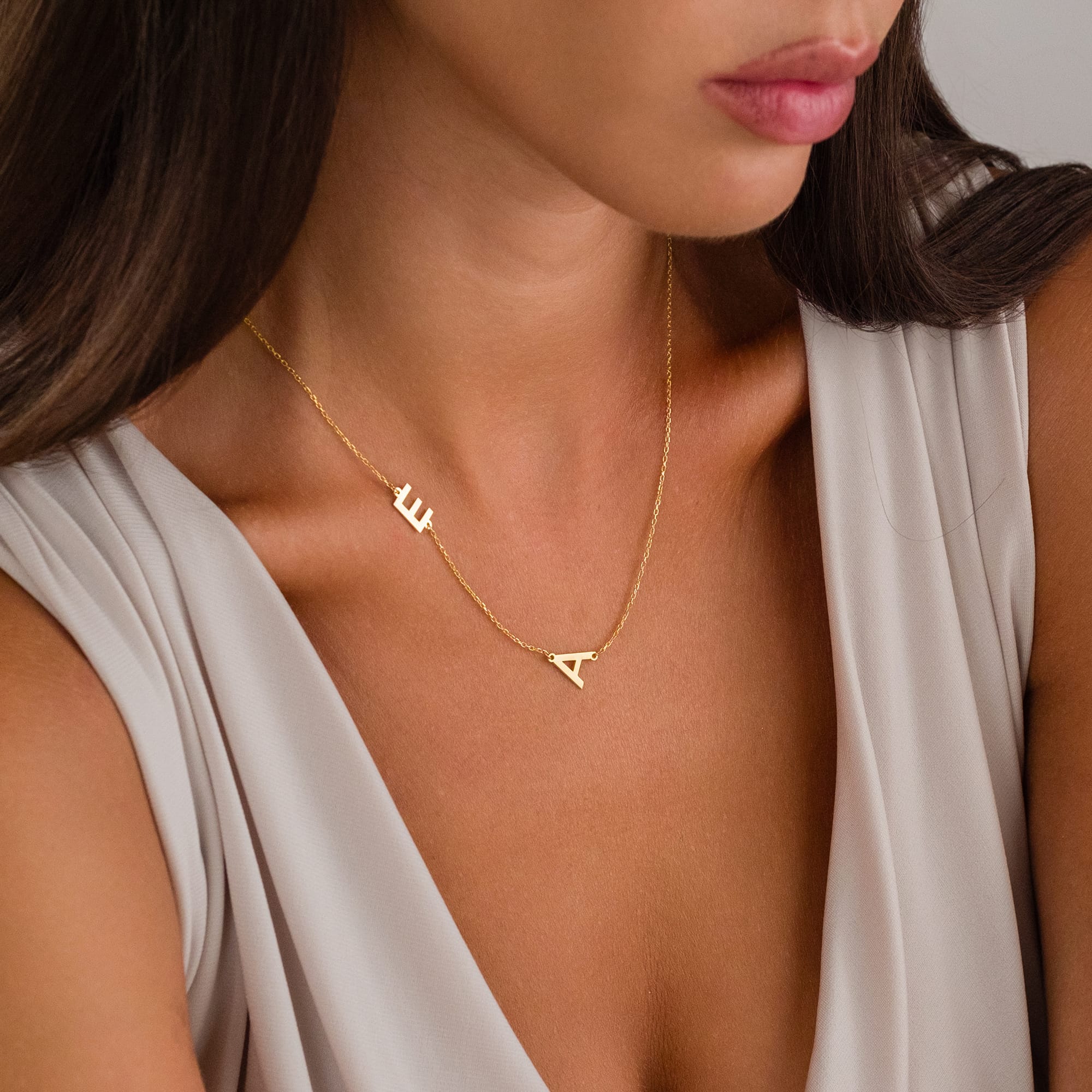 Two Letter Side Necklace - 925 SILVER