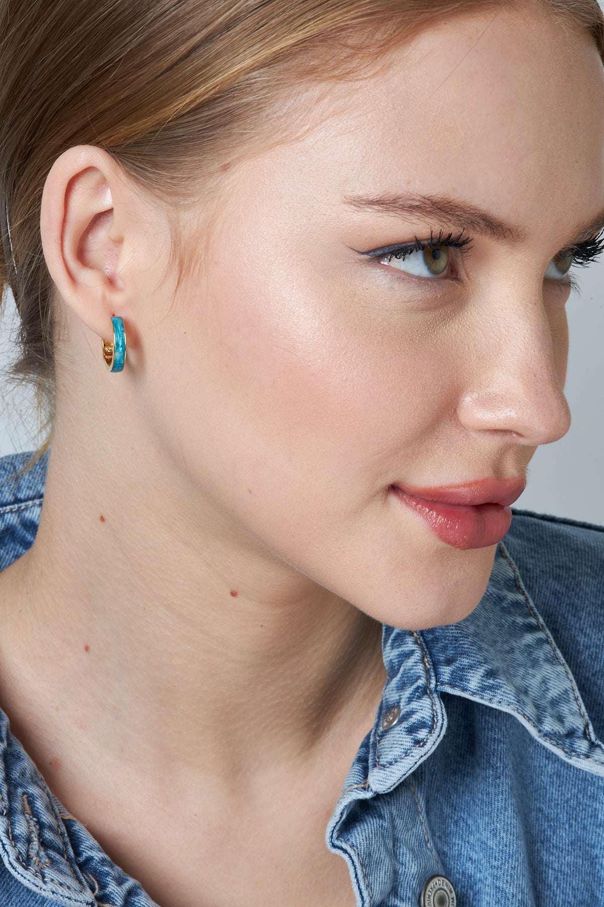 Circle Blue Hoop Earrings - 925 SILVER