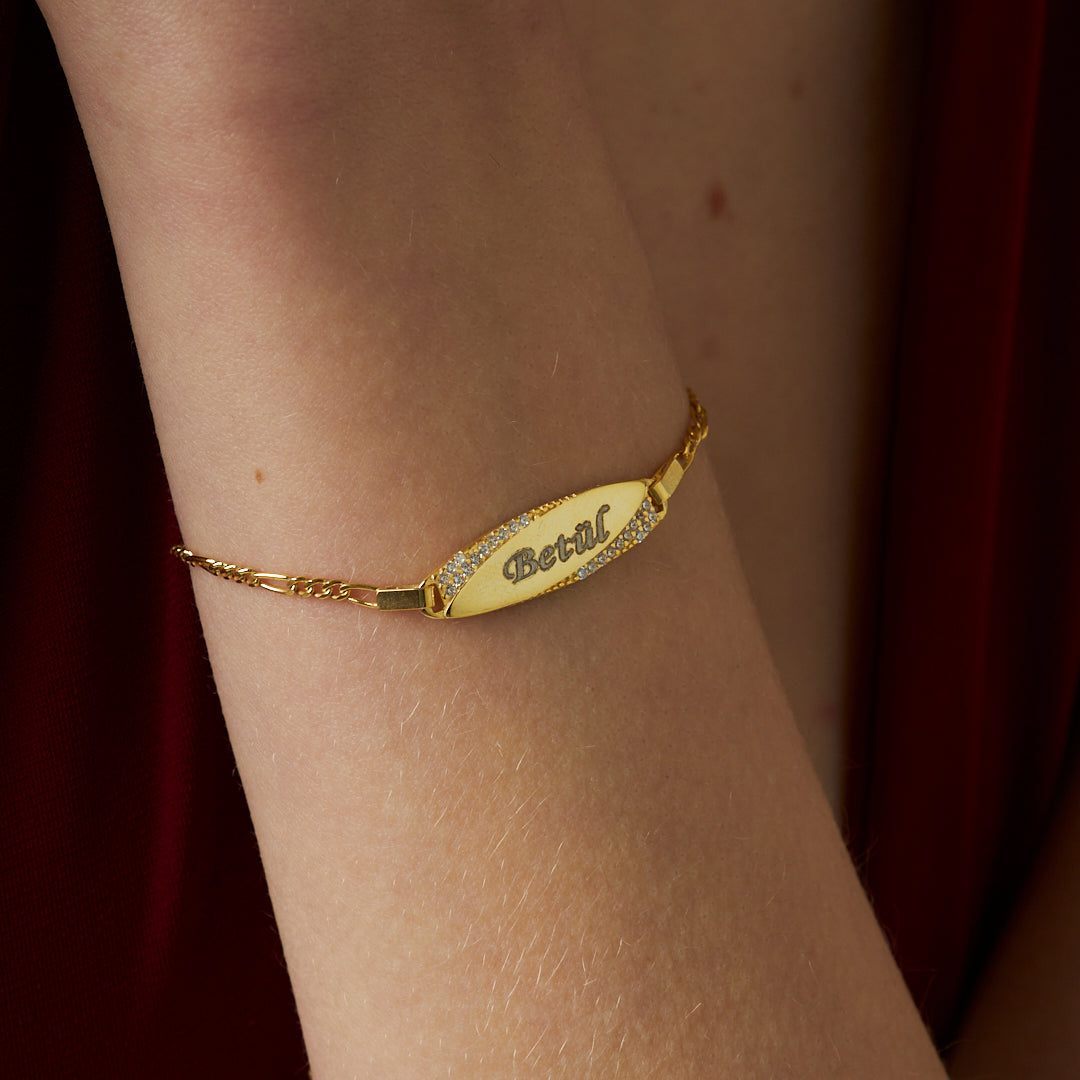 Oval Stone Named Baby Tag - 925 Silver