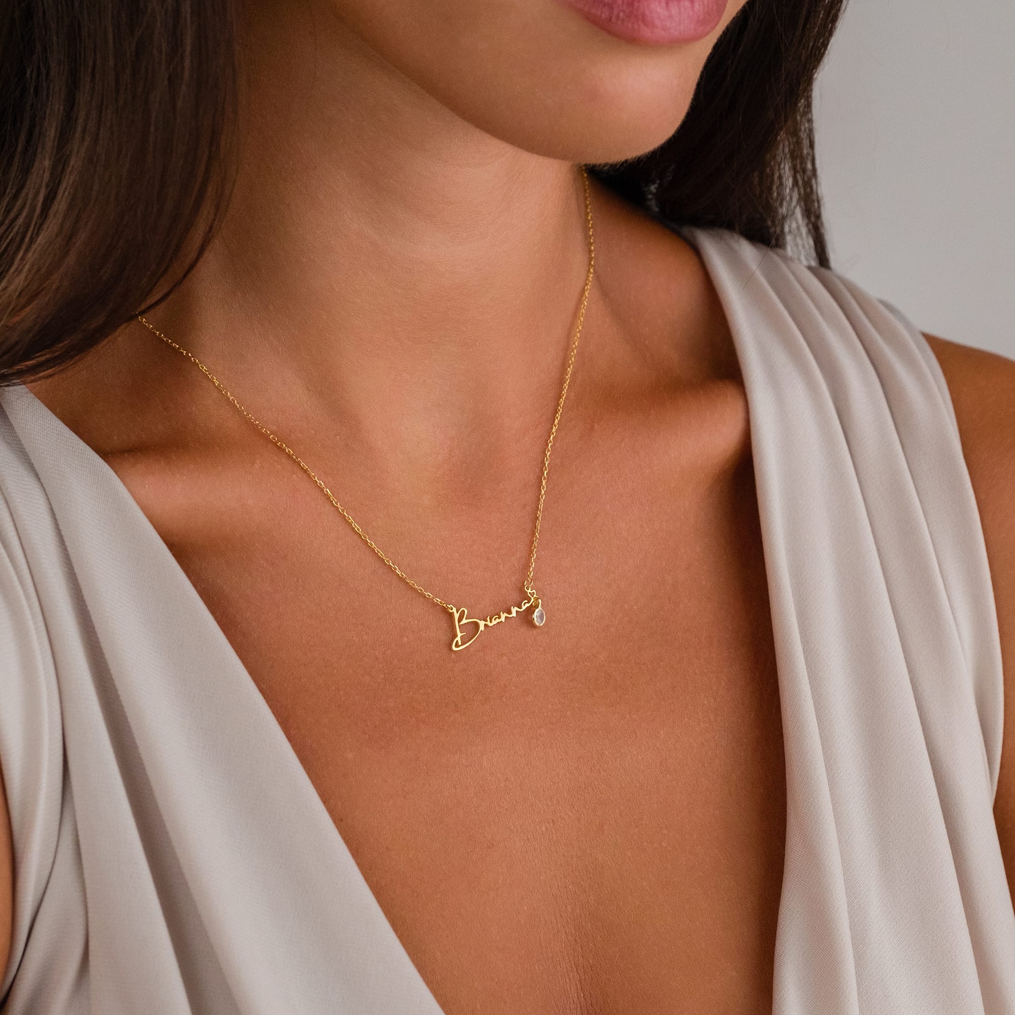 Stone Signed Name Necklace - 925 SILVER