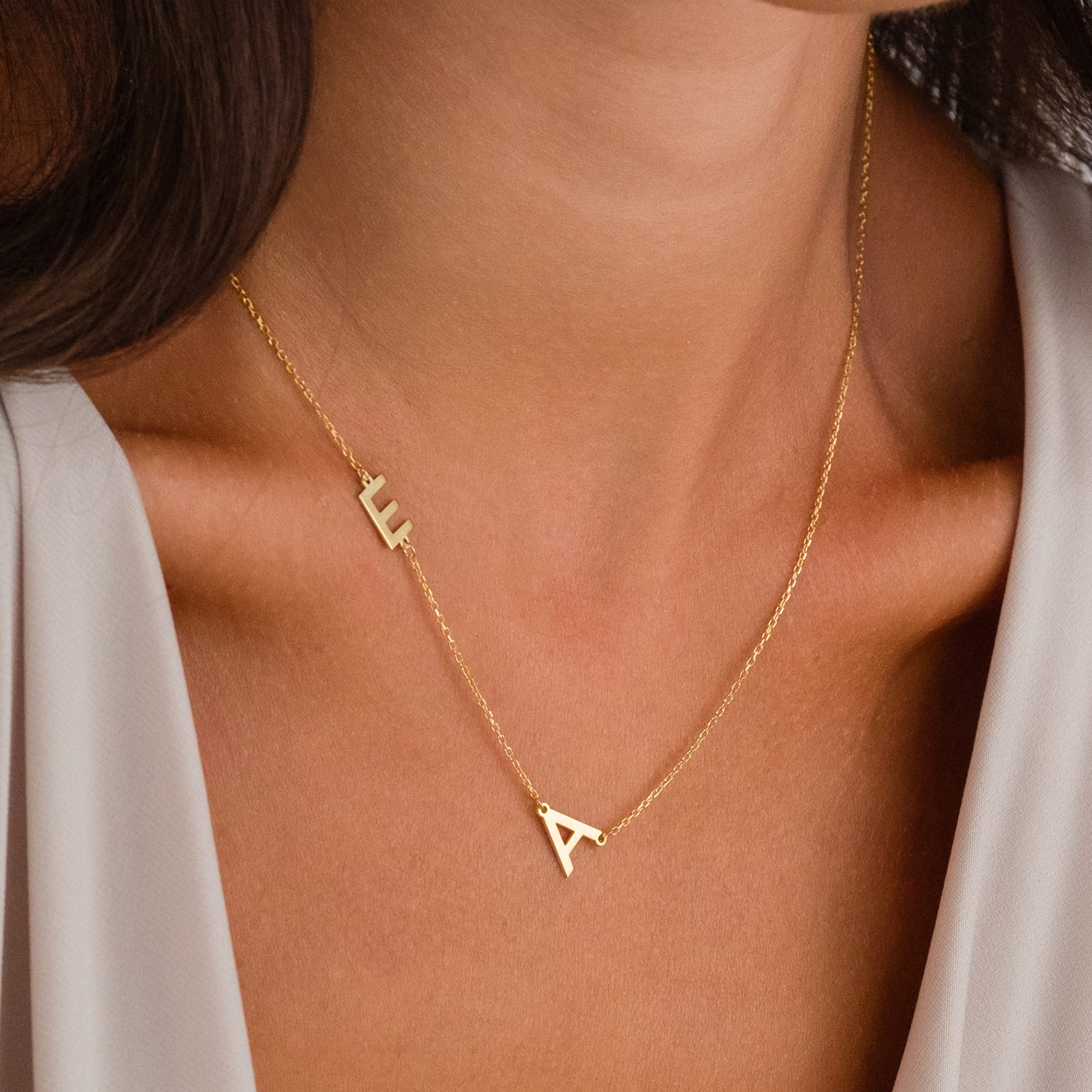 Two Letter Side Necklace - 925 SILVER