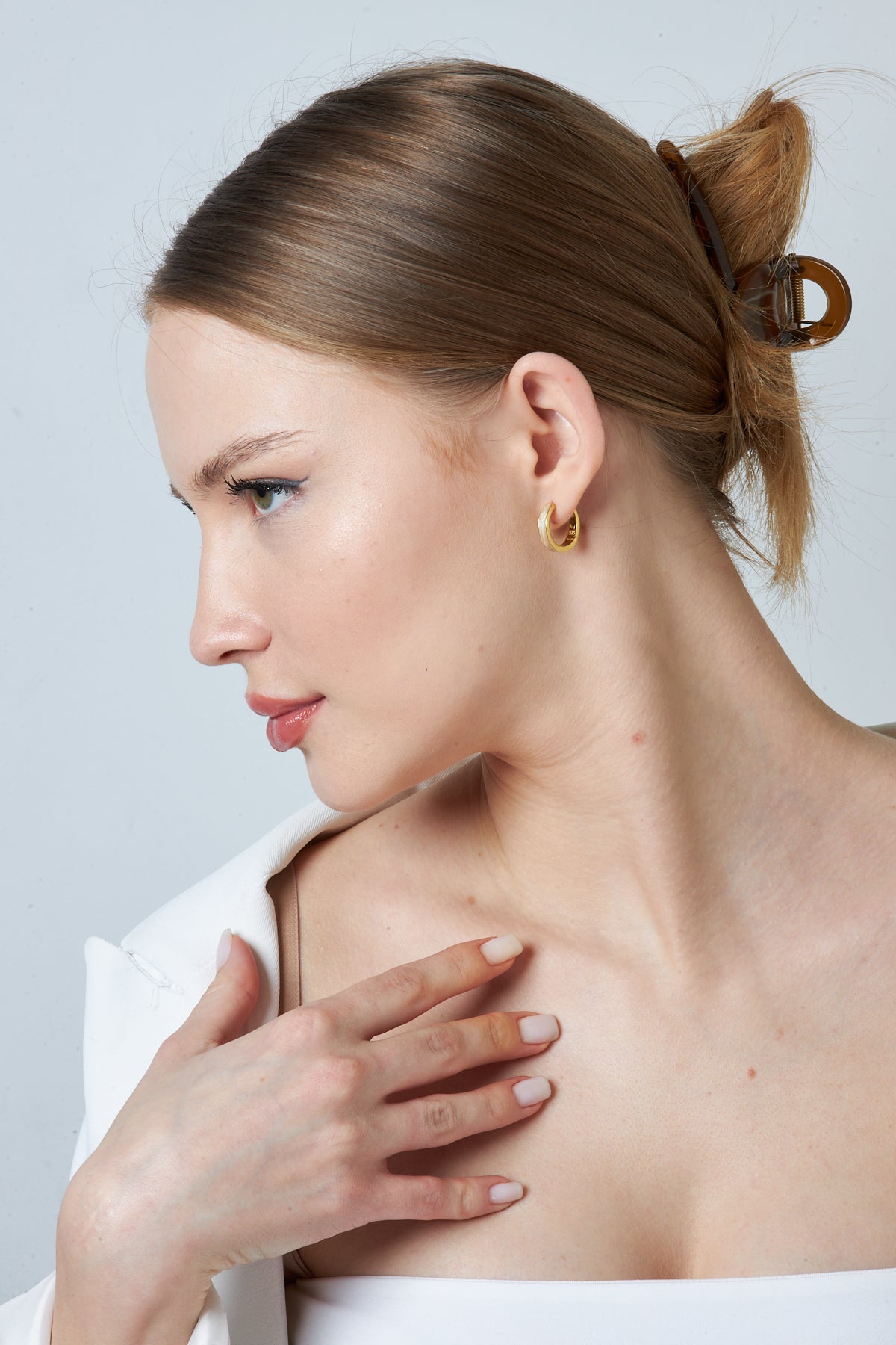 Circle White Hoop Earrings - 925 SILVER