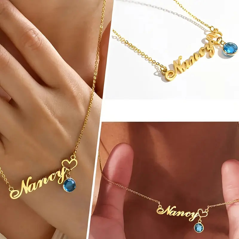 Birthstone Name Necklace - 925 Silver
