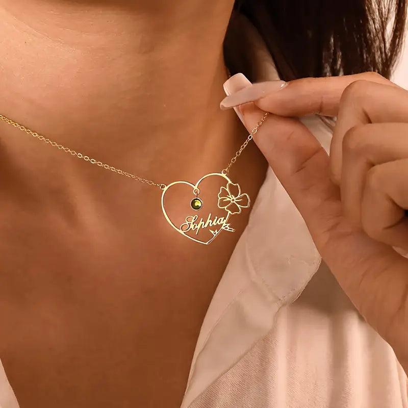 LUXUS HERZ KETTE MIT NAME & GEBURTSSTEIN | 925 SILBER