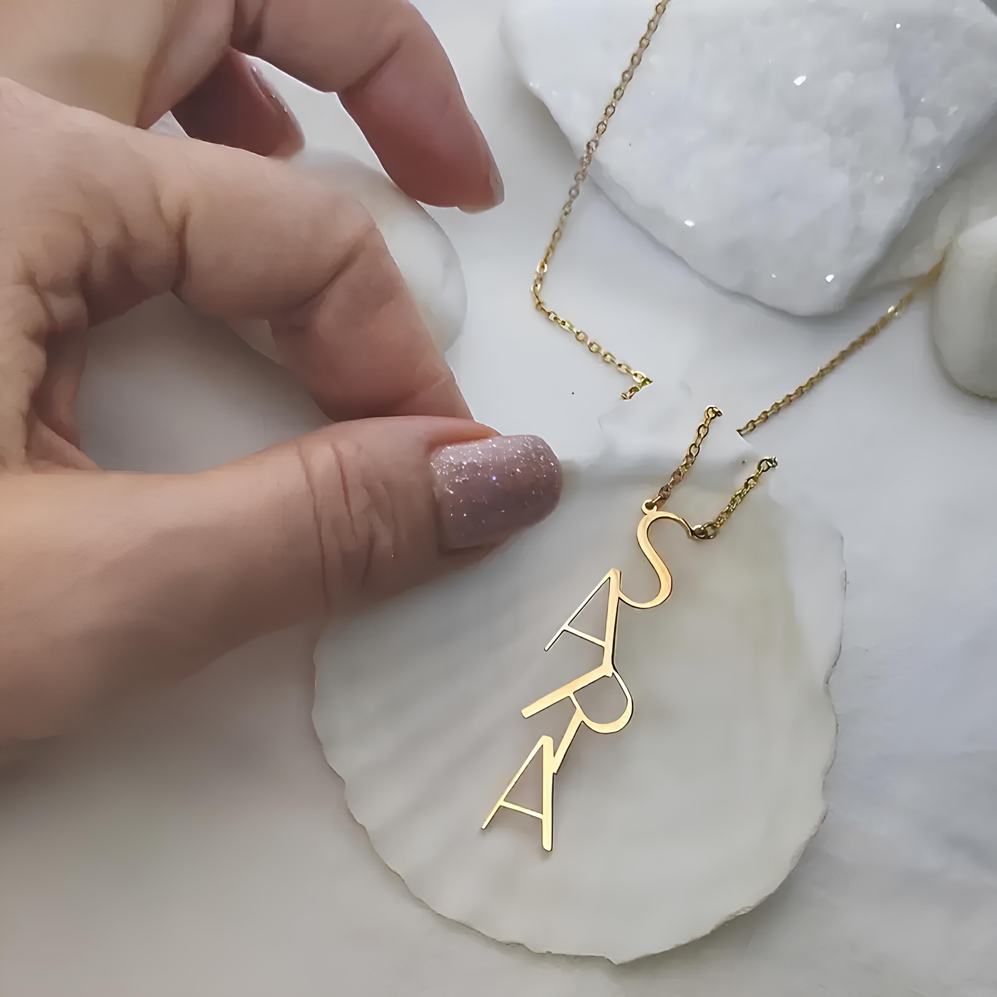 Uppercase Vertical Row Necklace - 925 Silver