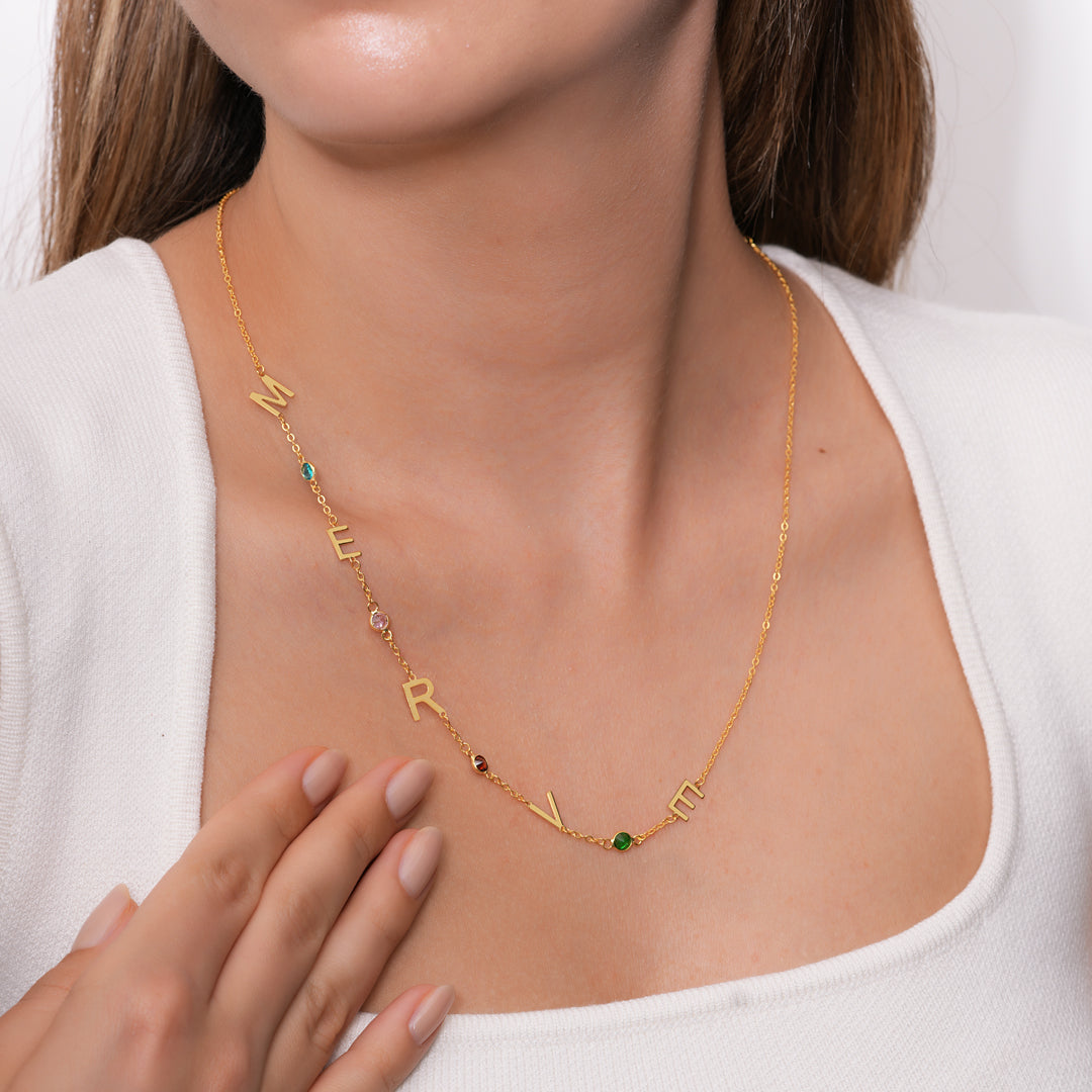 INITIALEN KETTE MIT GEBURTSSTEIN | 925 SILBER