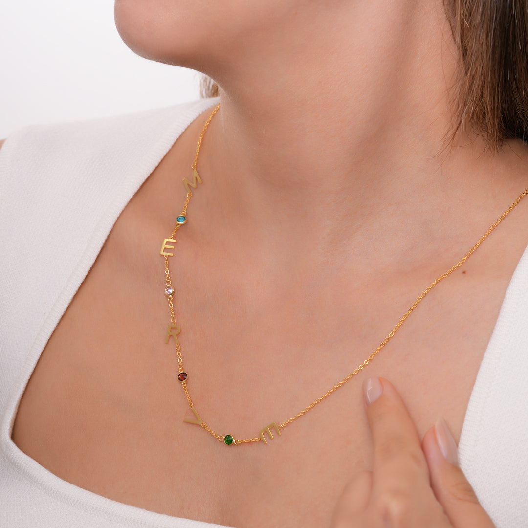 INITIALEN KETTE MIT GEBURTSSTEIN | 925 SILBER
