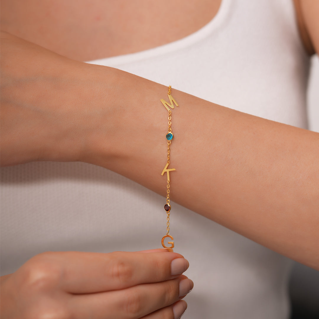 INITIALEN ARMBAND MIT GEBURTSSTEIN | 925 SILBER