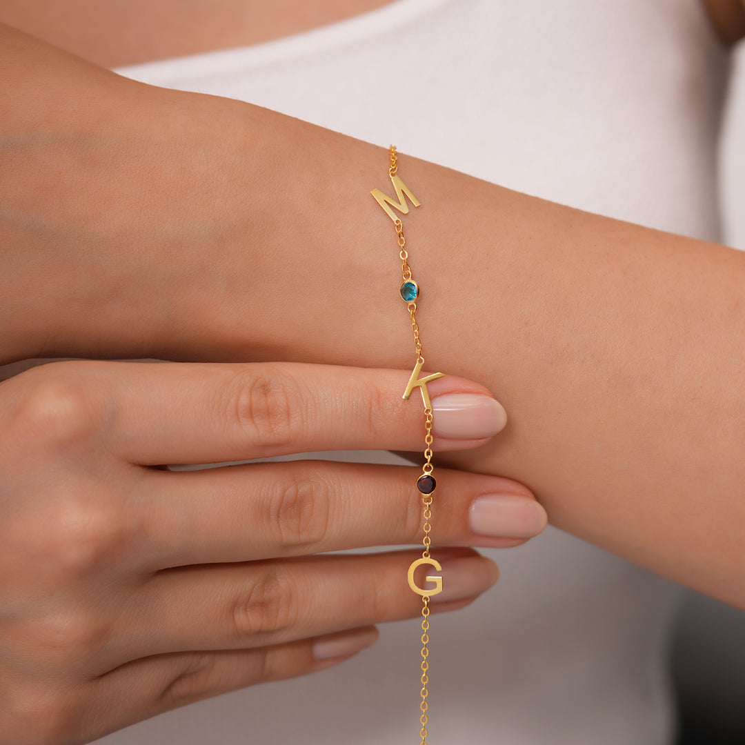 INITIALEN ARMBAND MIT GEBURTSSTEIN | 925 SILBER