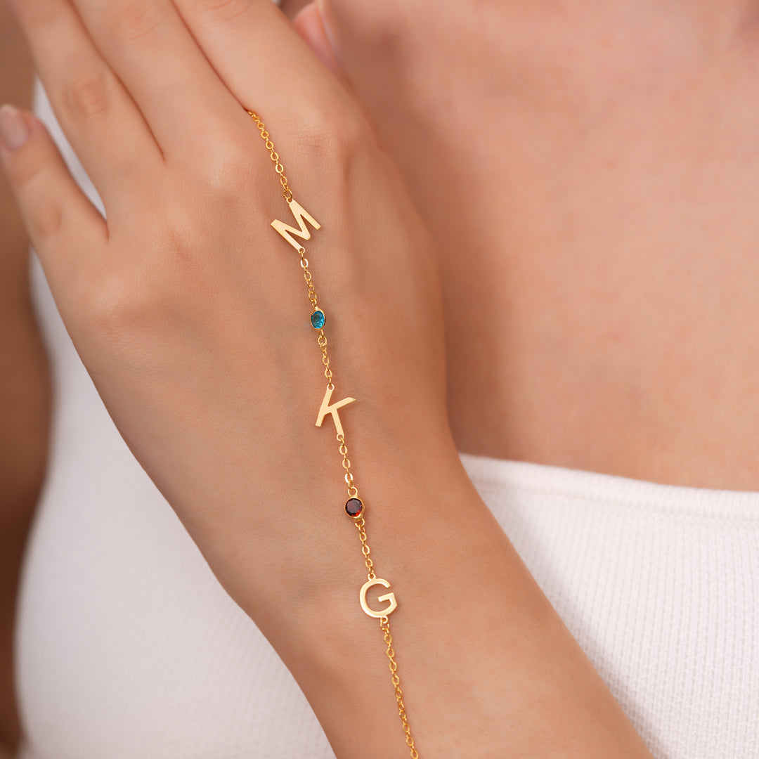 INITIALEN ARMBAND MIT GEBURTSSTEIN | 925 SILBER