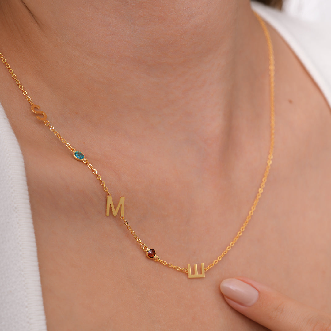 GEBURTSSTEIN KETTE MIT 3 BUCHSTABEN | 925 SILBER