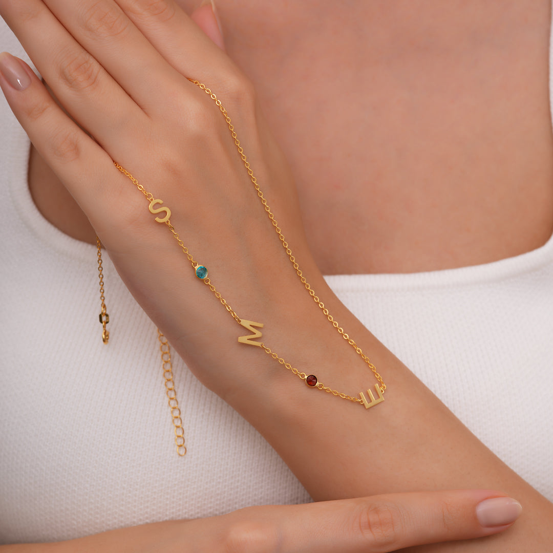 GEBURTSSTEIN KETTE MIT 3 BUCHSTABEN | 925 SILBER