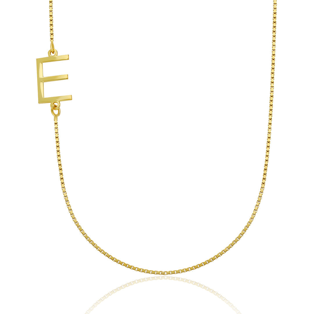 Cube Chain Plain Letter Collar Necklace - 925 SILVER