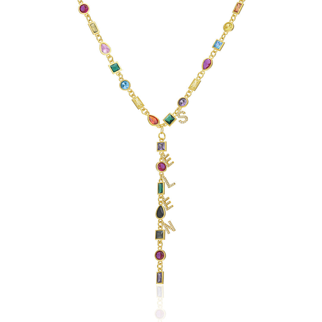 Rainbow Y Necklace with Stone Name - 925 Silver