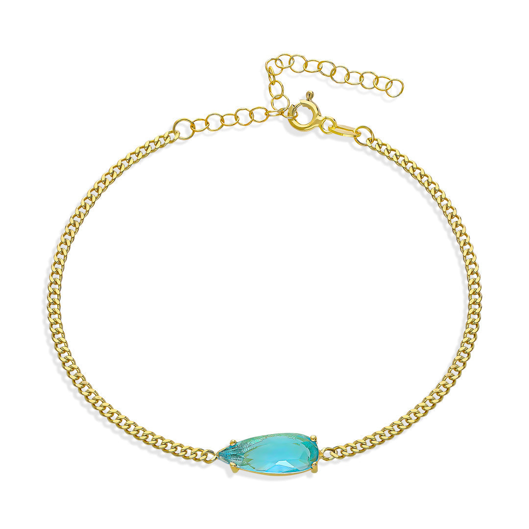 Baguette Bracelet with Aquamarin Stone - 925 SILVER
