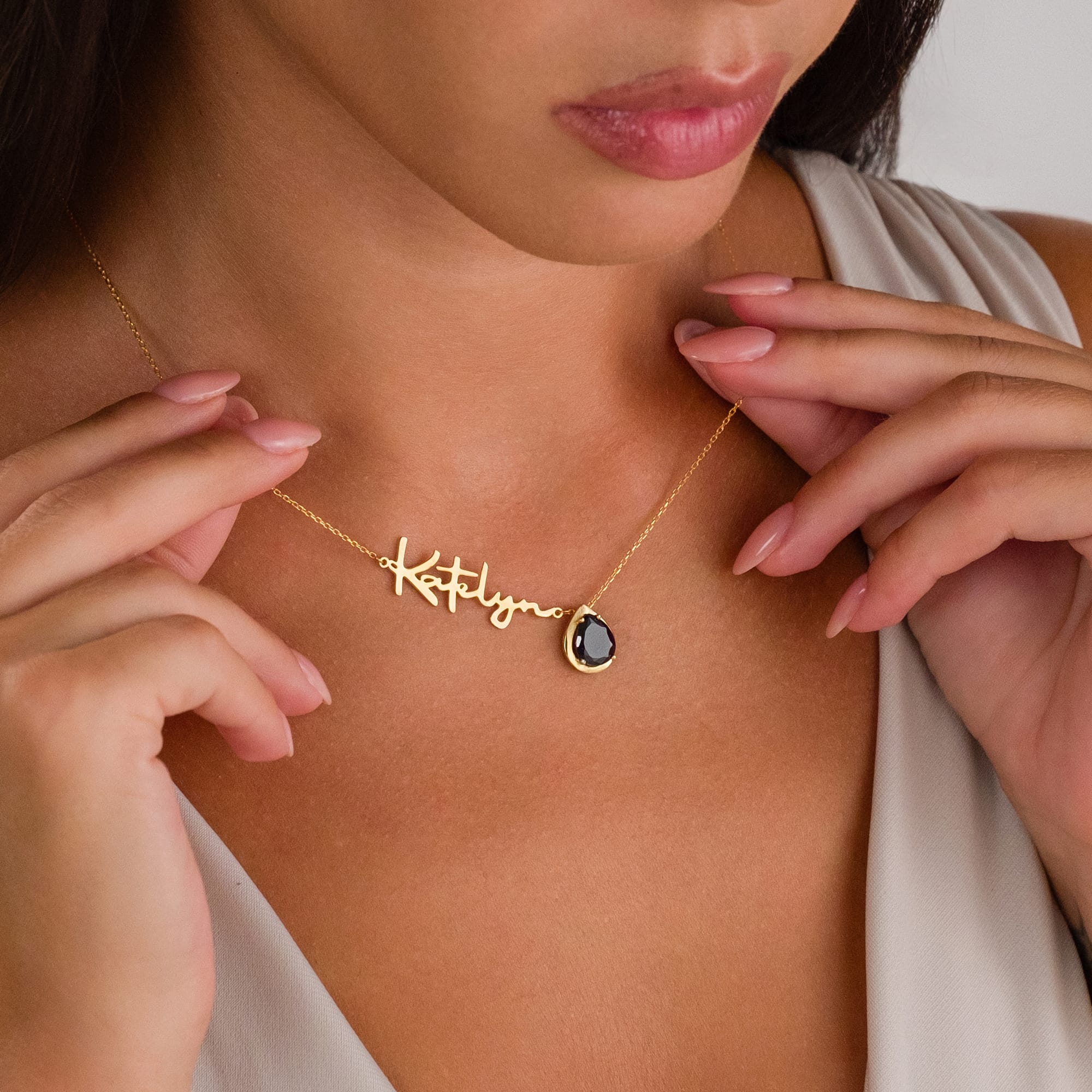 Colorful Stone Name Necklace - 925 SILVER