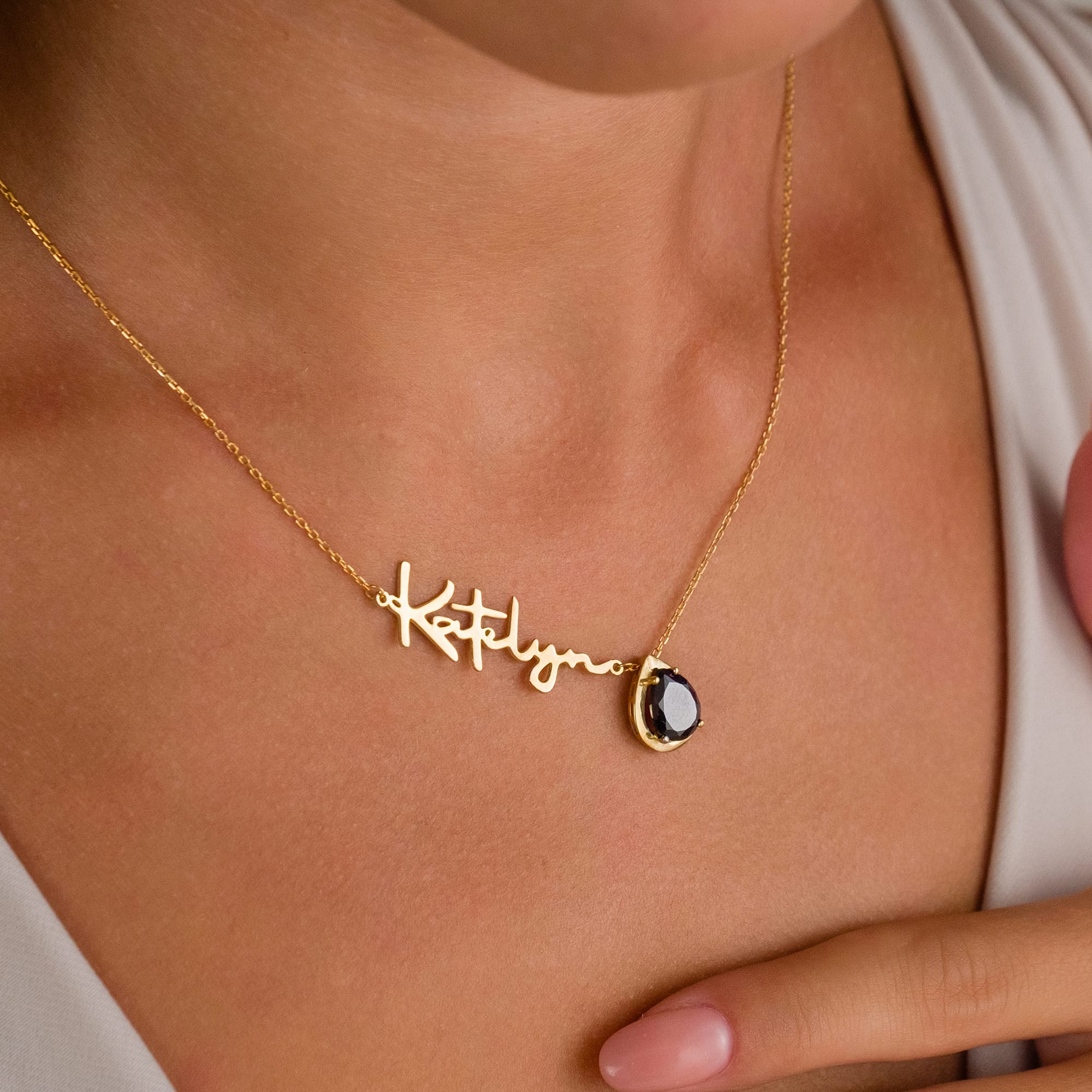 Colorful Stone Name Necklace - 925 SILVER