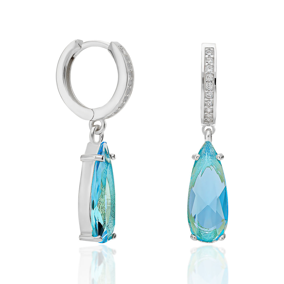 Aquamarin Stone Drop Earrings - 925 SILVER