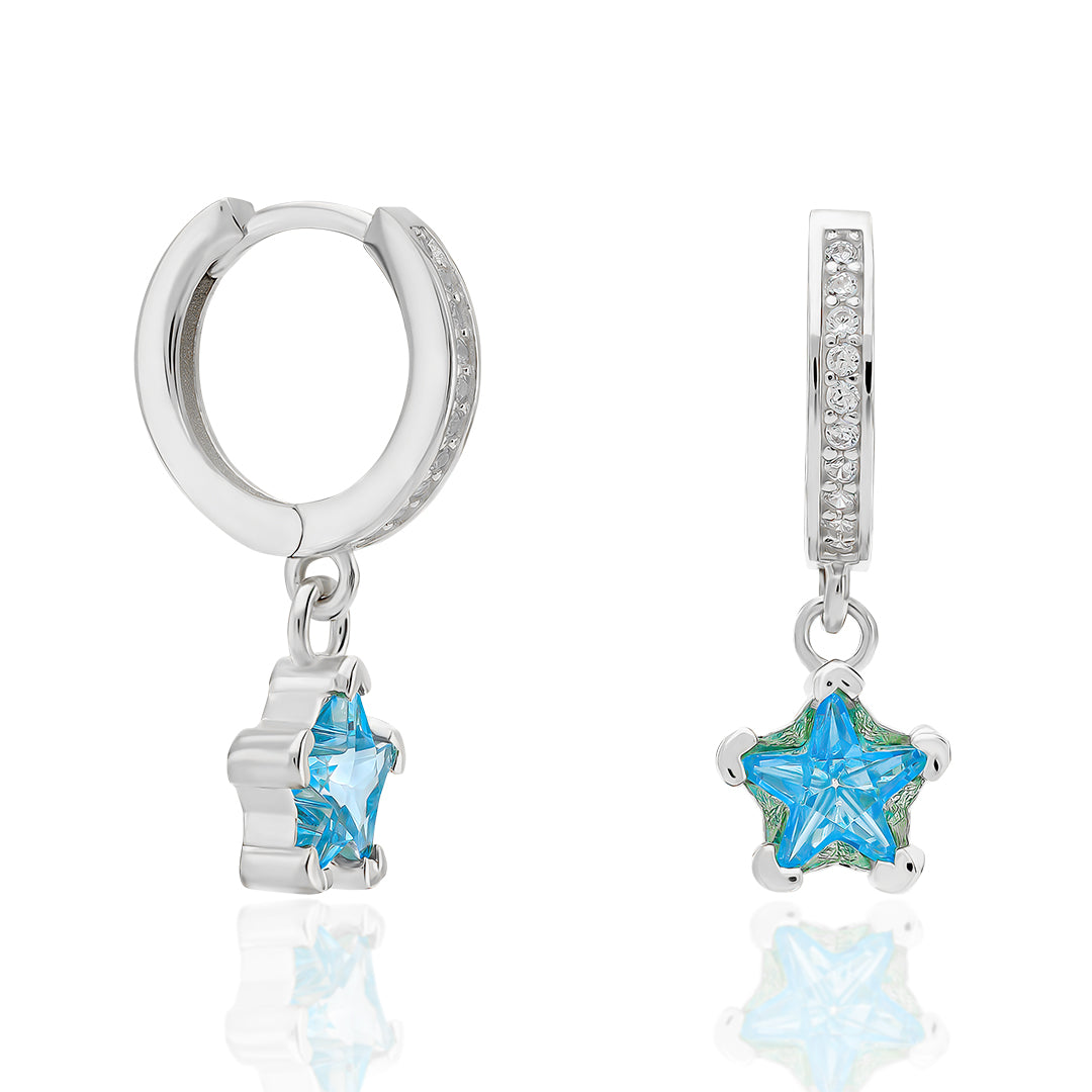 Blue Stone Star Earrings - 925 SILVER