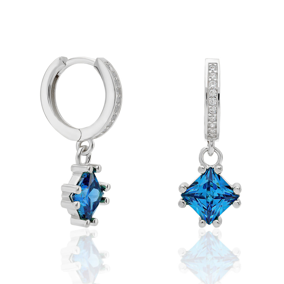 Navy Blue Stone Square Earrings - 925 SILVER