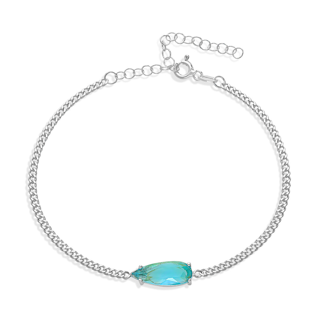 Baguette Bracelet with Aquamarin Stone - 925 SILVER