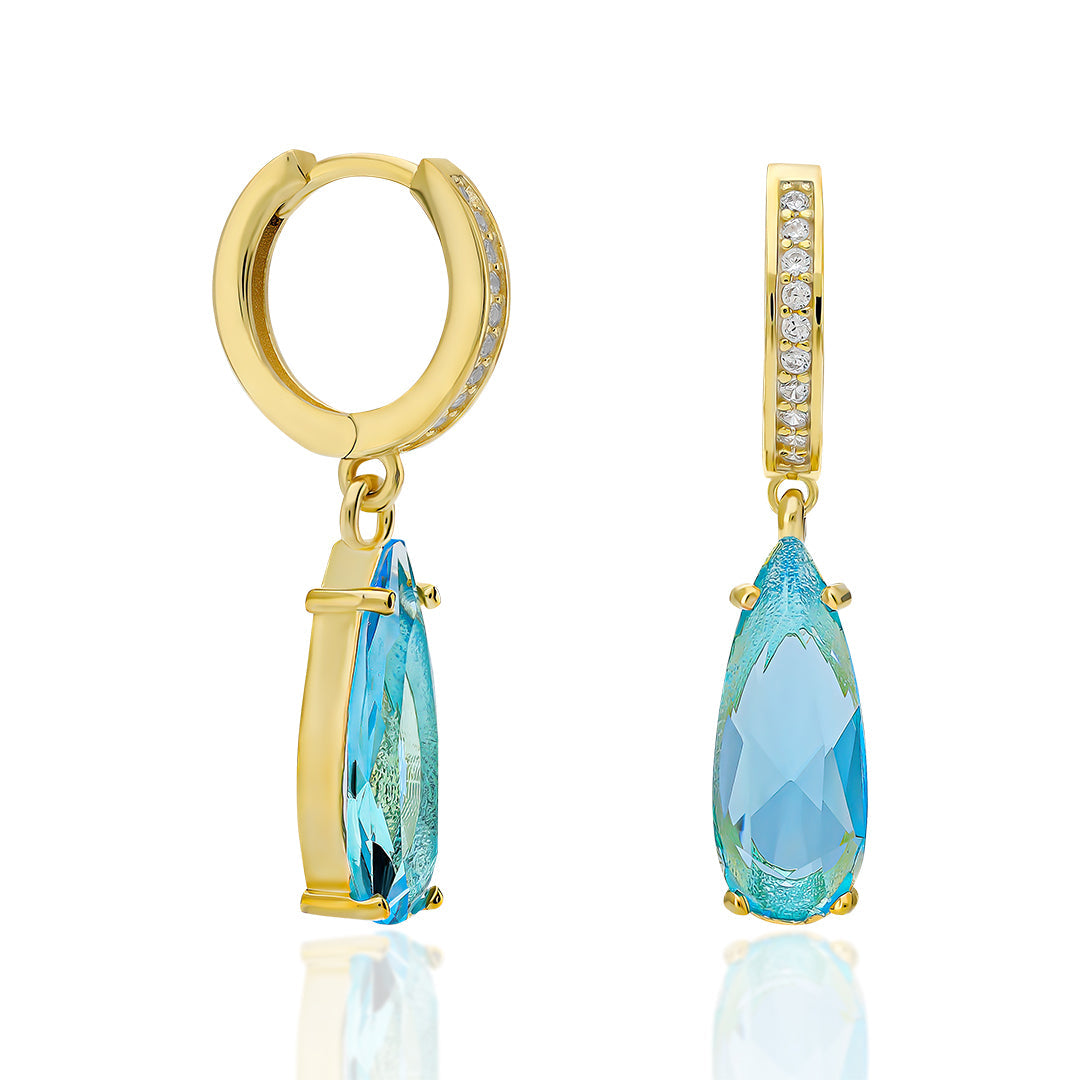 Aquamarin Stone Drop Earrings - 925 SILVER