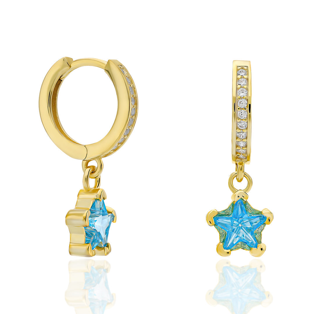 Blue Stone Star Earrings - 925 SILVER