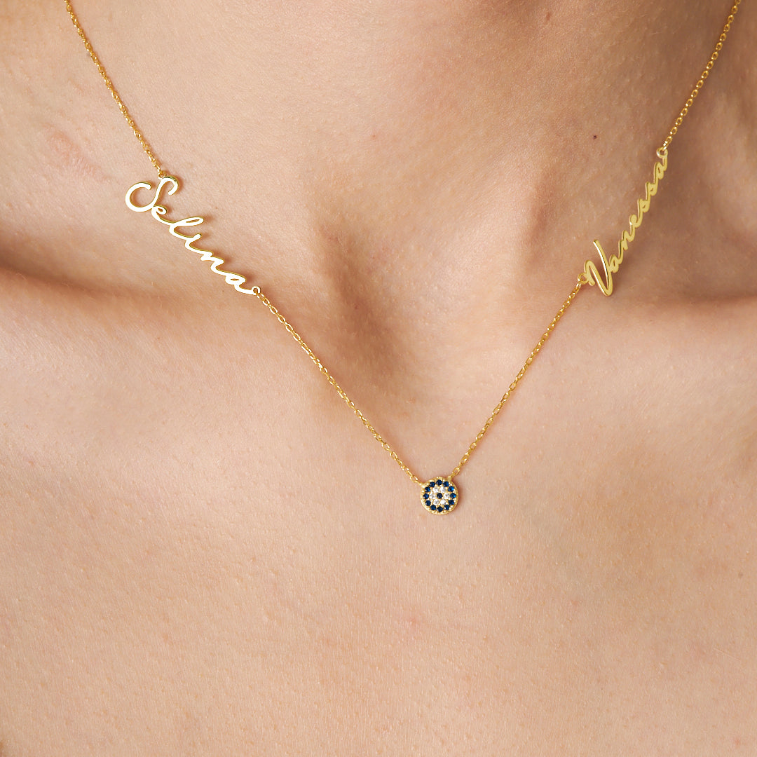 Evil Eye Necklace with Two Names - 925 Silver