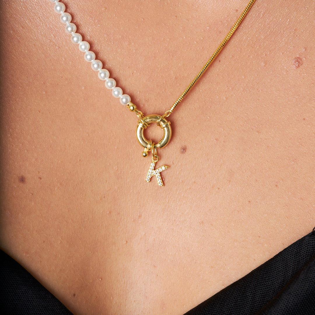 Pearl and Chain Letter Necklace - 925 Silver