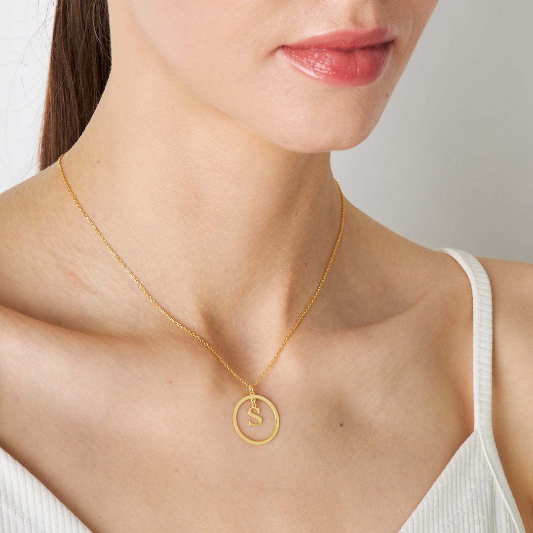 Round Hanging Letter Necklace - 925 SILVER