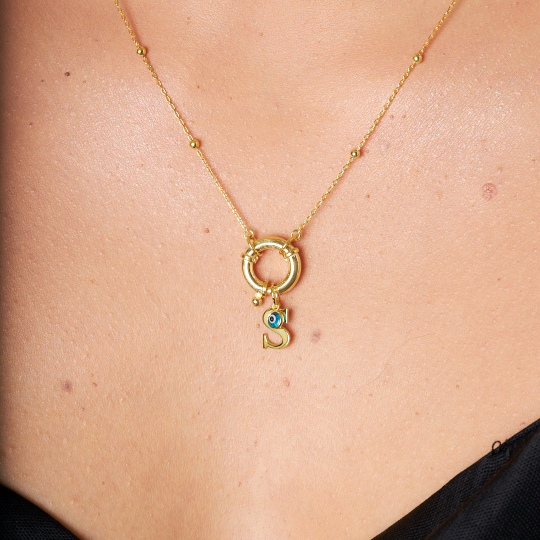 Ball Chain Ring Name Necklace - 925 SILVER